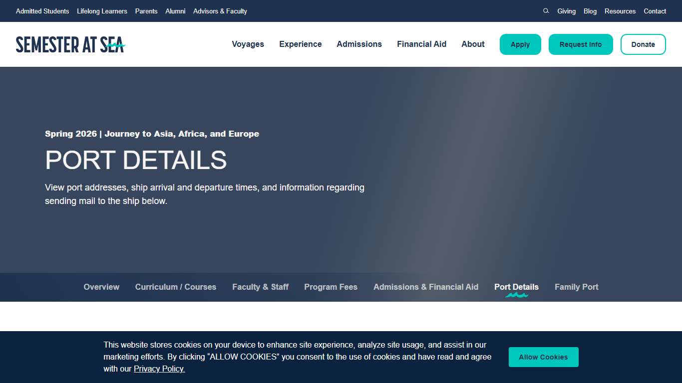 Spring 2026: Port Details Semester at Sea